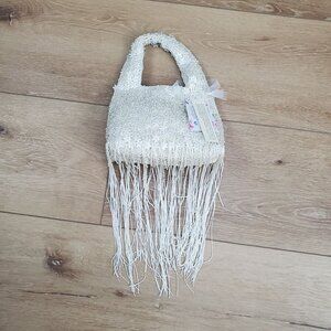 Handcrafted Beaded Bag Made in India Viral Tiktok White Flower Fringe Wedding